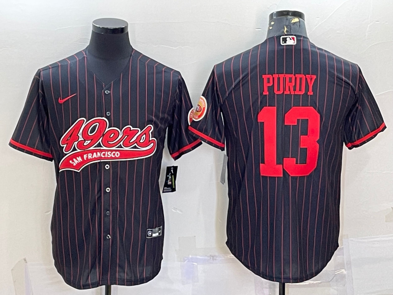 Men's San Francisco 49ers #13 Brock Purdy Black With Patch Cool Base Stitched Baseball Jersey